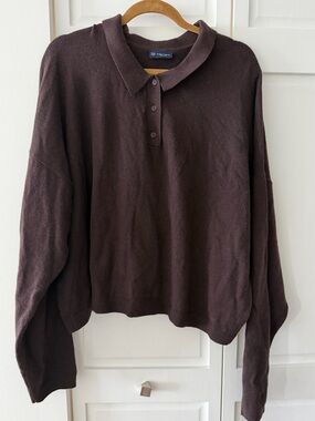 GAP Oversized Knit Polo Sweater Brown XXL Soft Relaxed Fit